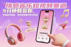情感音乐短视频赛道，5分钟教会你，快速起号涨粉，手机简单操作即可完成-网赚项目众筹网