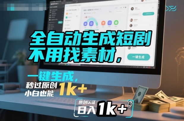 全自动生成短剧，不用找素材，不用剪辑，一键生成，秒过原创，小白也能轻松日入1k+【揭秘】-网赚项目众筹网