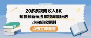 20多条视频收入8K,短视频新玩法,解锁流量玩法,小白轻松复制-网赚项目众筹网