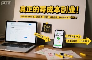 真正的零成本副业!问卷调查暴利项目,无脑操作,纯0撸,收益稳定,每天轻松日入100+【揭秘】-网赚项目众筹网