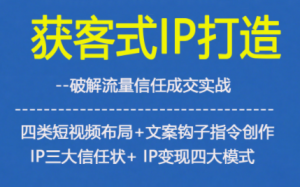 获客型IP打造,破解流量信任成,四类短视频布局+文案钩子指令创作IP三大信任状+IP变现四大模式-网赚项目众筹网