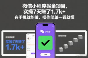微信小程序掘金项目，实操7天賺了1.7k+，有手机就能做，操作简单一看就懂【揭秘】-网赚项目众筹网