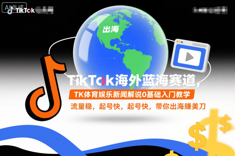 TikTok海外蓝海赛道，TK体育娱乐新闻解说0基础入门教学，流量稳，起号快，带你出海賺美刀-网赚项目众筹网
