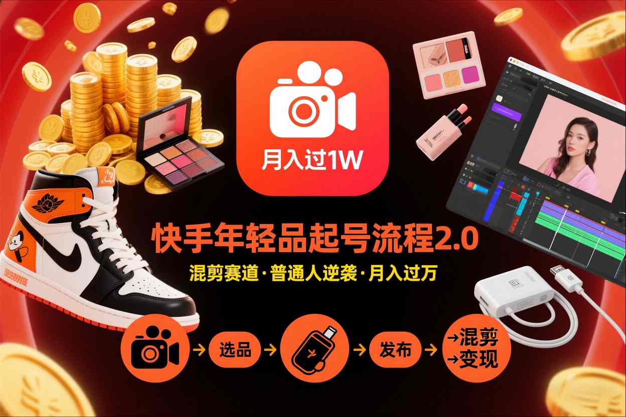 快手短视频带货年轻品起号流程2.0，快手年轻品混剪赛道，普通人也能月入过1W-网赚项目众筹网