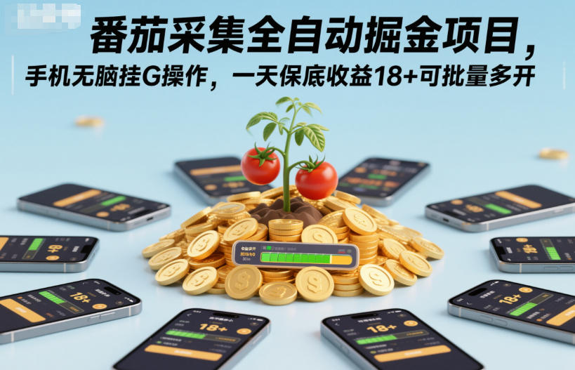 番茄采集全自动掘金项目，手机无脑挂G操作，一天保底收益18+可批量多开【揭秘】-网赚项目众筹网