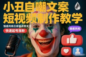 小丑自嘲文案短视频制作教学，情感共鸣引停留点赞关注，快速起号涨粉-网赚项目众筹网