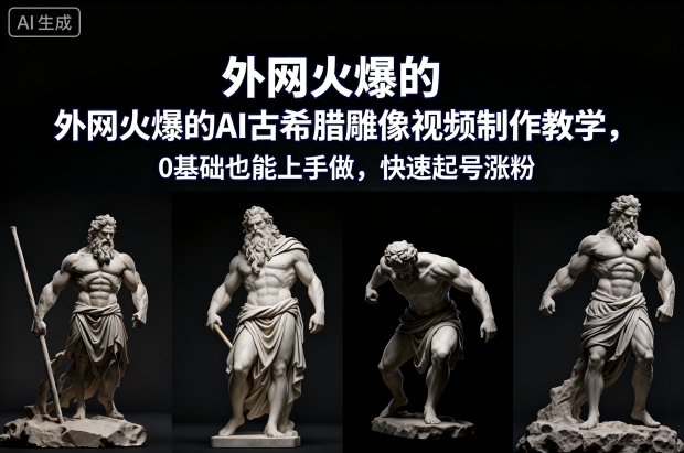 外网火爆的AI古希腊雕像视频制作教学，0基础也能上手做，快速起号涨粉-网赚项目众筹网