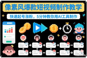 像素风爆款短视频制作教学，快速起号涨粉，5分钟教你用AI工具制作-网赚项目众筹网