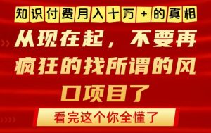 知识付费月入10个W的真相，做网创项目这一个就够了，不要再疯狂的找所谓的风口项目【揭秘】-网赚项目众筹网