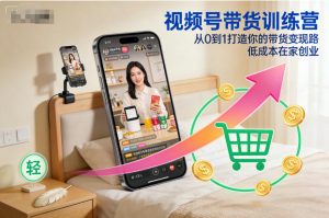 视频号带货训练营,从0到1打造你的带货变现路,低成本在家创业-网赚项目众筹网