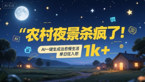 农村夜景杀疯了！AI一键生成治愈系慢生活，单日狂入1k+-网赚项目众筹网