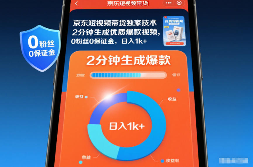 京东短视频带货独家技术,2分钟生成一条优质爆款视频,0粉丝0保证金,日入1k+【揭秘】-网赚项目众筹网