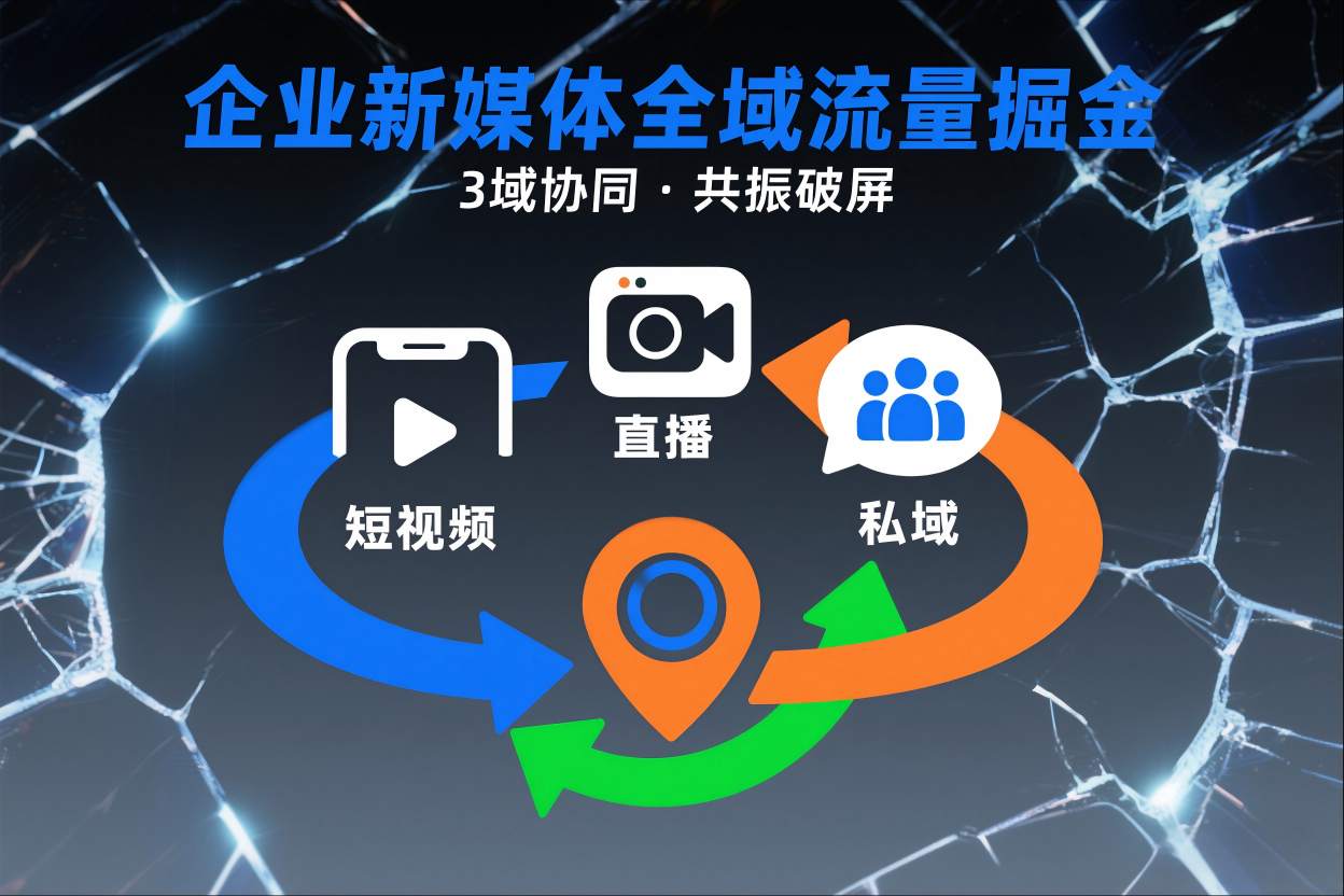 短视频全域商业模式，企业新媒体全域流量掘金，3域协同，共振破屏，短视频-直播-私域-地域-网赚项目众筹网