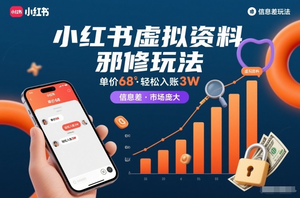 小红书虚拟资料邪修玩法，单价68，轻松入账3W，信息差玩法，市场庞大-网赚项目众筹网